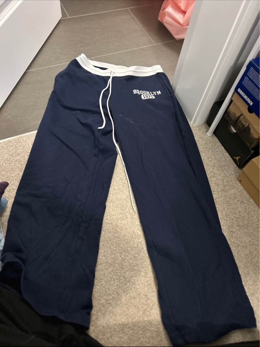 Edikted Navy Sweatpants with White Waistband